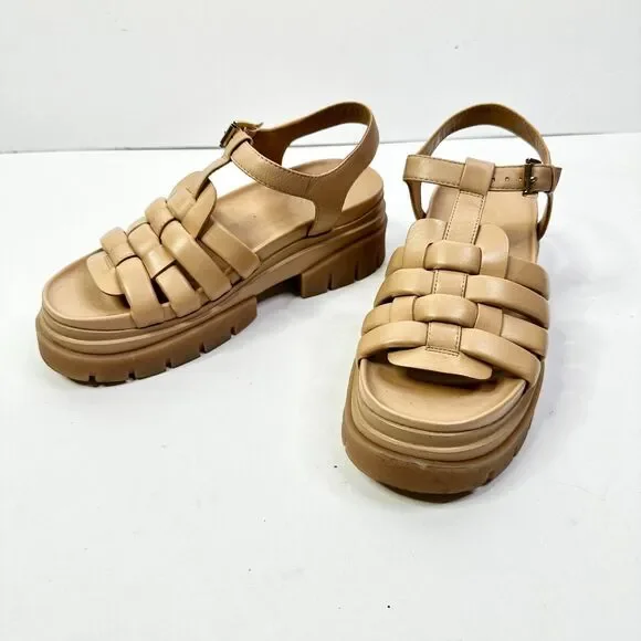 Ash Sandals Women 10 Beige Sirena NEW Leather Platform Chunky Shoes Athleisure - Picture 3 of 8